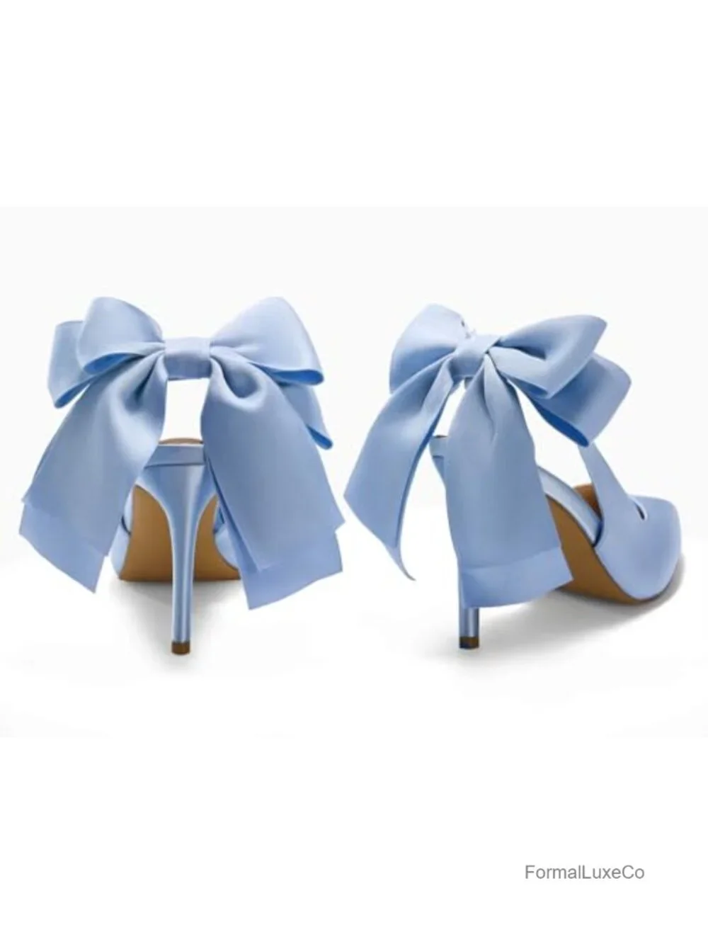Satin Slingback Pumps with Bow Closed Pointed Toe Stiletto Heels